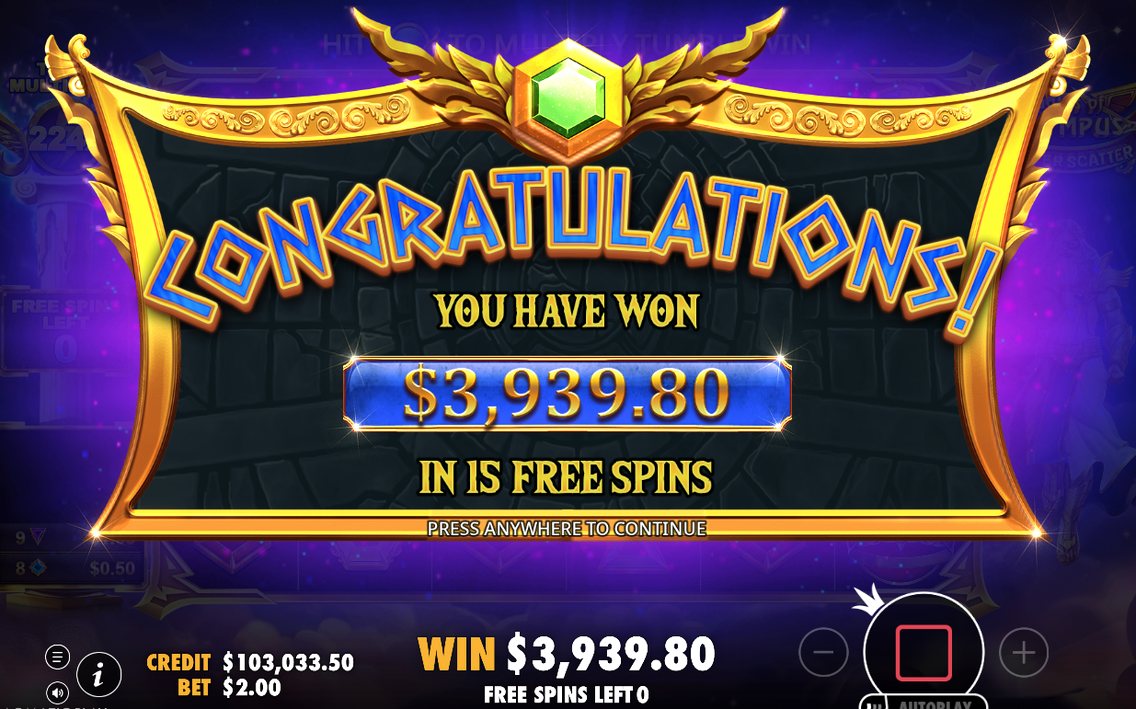 Win total once the Tumble chain has no new wins