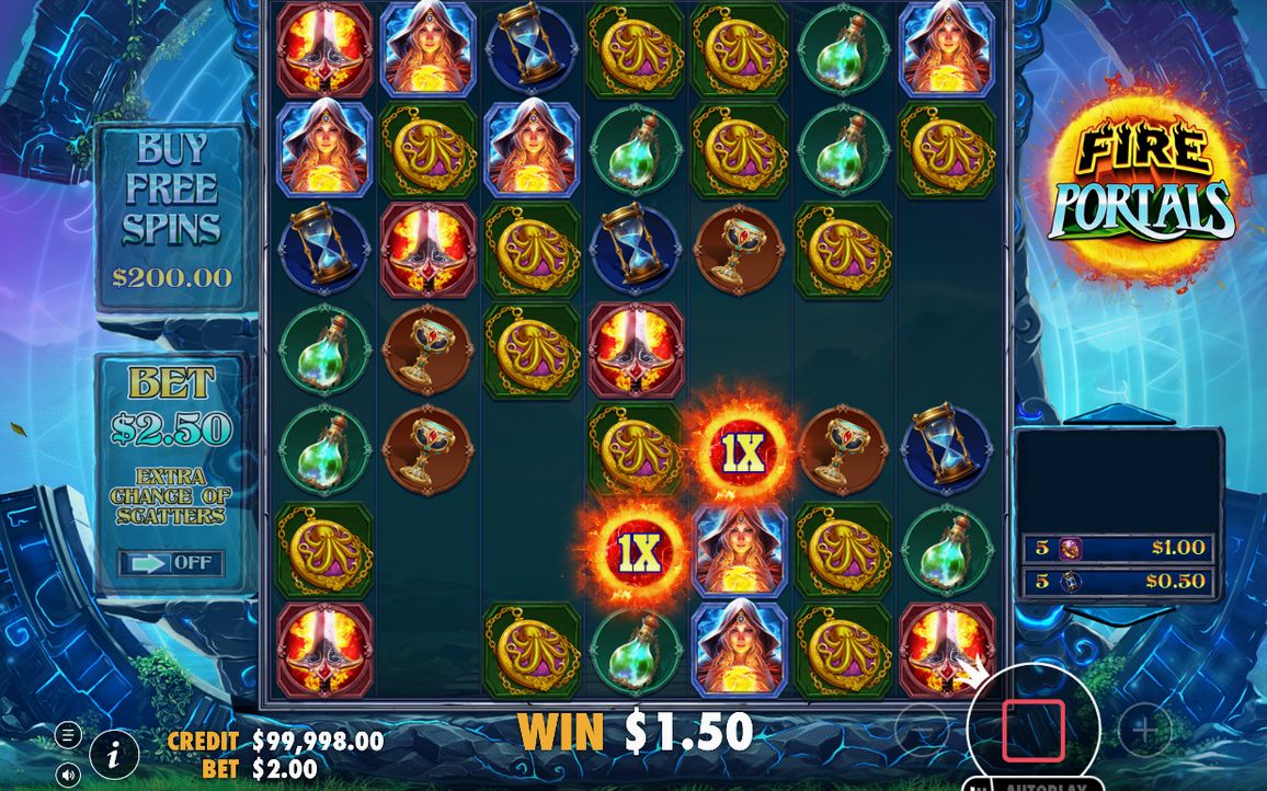Base Game view of the 7x7 grid and paying symbols