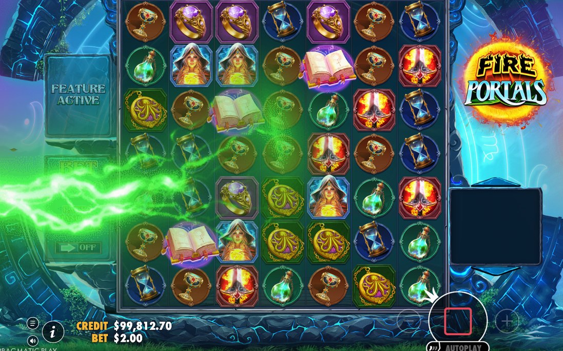 Free Spins round with Fire Portal Wilds on screen